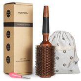 BESTOOL Round Hair Brush wooden-barrel closeup for smooth styling.