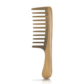 BESTOOL wide-tooth comb sandalwood closeup shows natural grain and anti-static detangling capability.