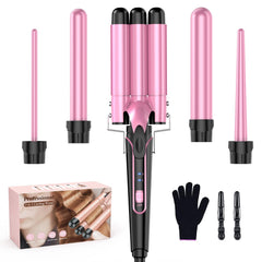 Bestope Pro Waver Curling Iron Wand pink side view enables lasting beachy waves.