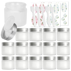 Betrome 15-pack 2oz frosted glass jars with silver lids for secure storage.