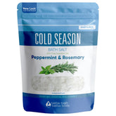 Better Bath Better Body Cold Season Bath Salt pouch closeup highlighting BPA-free packaging for safe storage