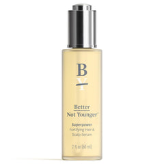 Better Not Younger hair serum bottle closeup for premium scalp care and anti-aging benefits.