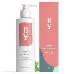 Better Not Younger Wake Up Call bottle demonstrates volumizing formula for fine hair