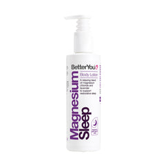 BetterYou magnesium sleep lotion bottle shows calming lavender for nighttime relaxation.