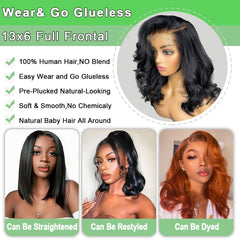 BEULADY bob wig 13x6 hd lace front thick natural look.
