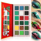 BEUSELF Green Red Eyeshadow Palette swatches show rich matte and glitter pigments for holidays