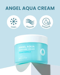 ECO BEYOND Angel Aqua Moisture Cream jar close-up highlights cooling, soothing texture.