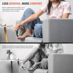 BEZOX angled-head toenail clipper side grip demonstrates ergonomic hold.
