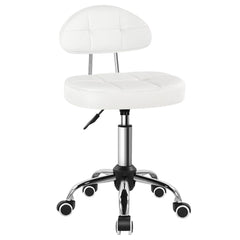 BFTOU square minimalist swivel stool in white with five wheels for smooth mobility in workspaces.