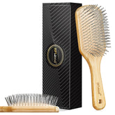 BFWood bamboo hair brush handle close-up showing comfortable grip for styling.
