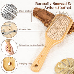 BFWood bamboo hair brush rubber cushioned base supports flexible, comfortable brushing.