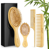 BFWood Bamboo Hair Brush Set paddle brush close-up for gentle detangling and everyday smoothing.