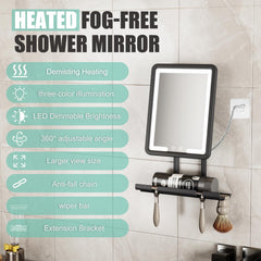 BGick lighted anti fog shower mirror 360 degree rotation for easy angle