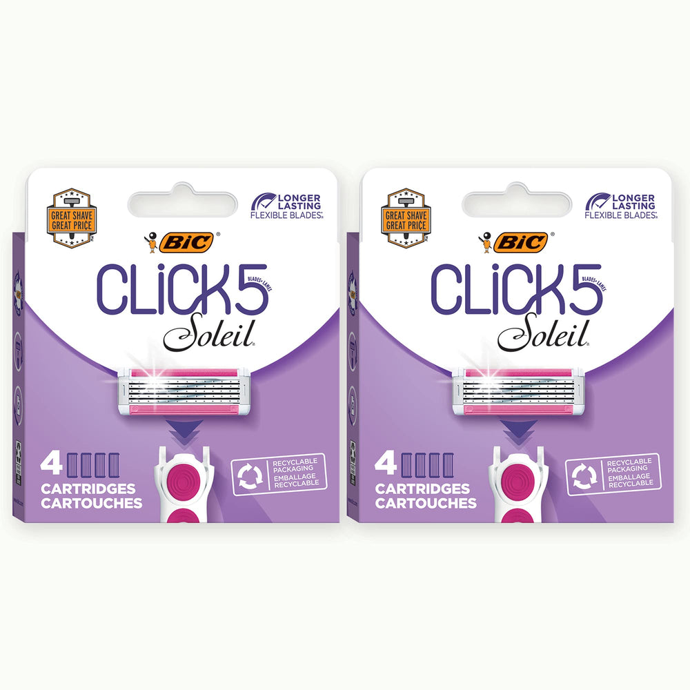 BIC Click 5 Soleil pink packaging—recyclable box for eco-conscious shoppers.