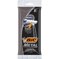BIC metal men razor slim head close-up for precise nose-area shaving.
