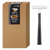 BIC metal men disposable razors pack front view showing 30-count value for travel.