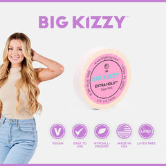 Big Kizzy Extra Hold tape roll cut-length demonstrates customizable fit for tape-in extensions.