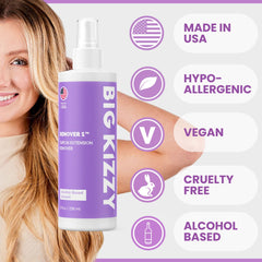Big Kizzy Remover 1 spray application shows fast tape-in removal