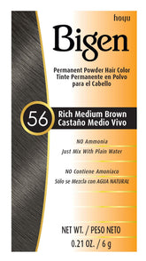 Bigen Powder Hair Color 56 Rich Medium Brown 3-pack packaging for convenient home coloring