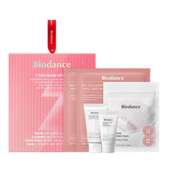 BIODANCE front packaging showing the complete 7 Day Glow Up Kit and benefit of full routine