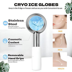 BIOESTHE Ice Globes ergonomic-design fits the hand for smooth facial massage.