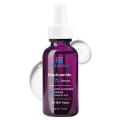 Bioglossy Niacinamide Serum bottle close-up shows premium packaging and brightening potential.