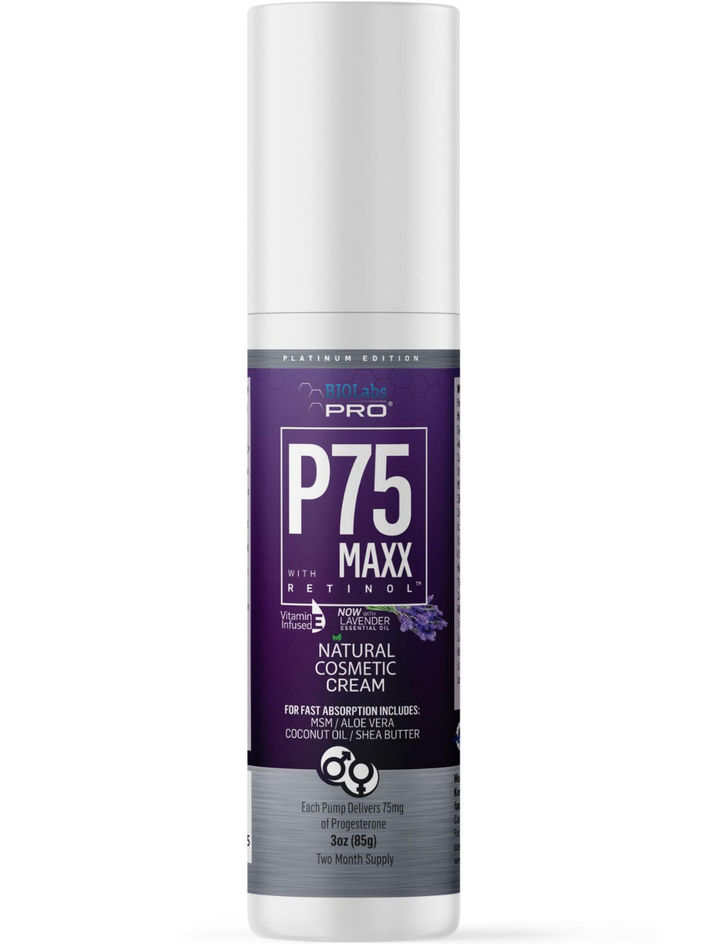 BIOLABS PRO P75 Maxx Pro-Gest lavender bottle for calming self-care.