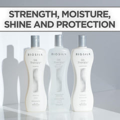 BioSilk Silk Therapy Conditioner being applied for smooth, manageable hair