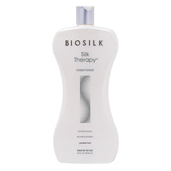 BioSilk Silk Therapy Conditioner bottle highlighting shine-boosting hydration for frizz control