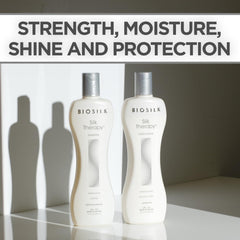 BioSilk Silk Therapy Conditioner bottle emphasizing moisture and conditioning