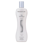BioSilk Silk Therapy Shampoo bottle shows gentle cleansing for all hair types.
