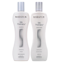 BioSilk Silk Therapy Shampoo bottle highlighted for gentle cleansing and shine benefits