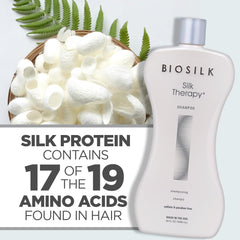 BioSilk Silk Therapy Shampoo shine close-up reveals glossy strands