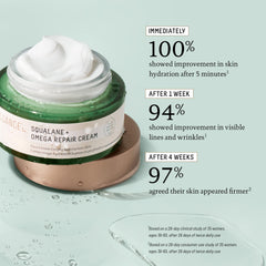 BIOSSANCE label close-up emphasizing omega fatty acids and ceramides for barrier support