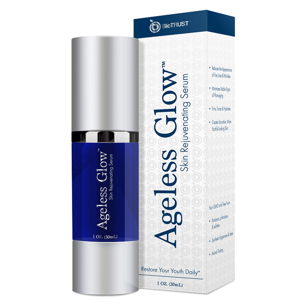 BioTrust Ageless Glow serum bottle for daily brightening and hydration.