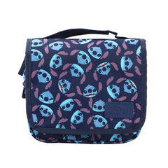 Stitch pattern folding toiletry kit with interior pockets for organized trips.
