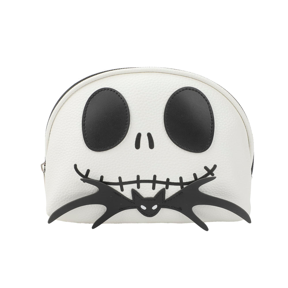 Bioworld Nightmare Before Christmas Jack Skellington white cosmetic bag front view for stylish travel storage