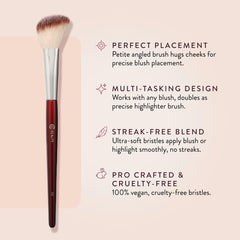 BK BEAUTY 112 small angled face brush handle profile for comfortable grip during precise blush.