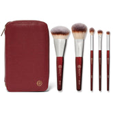 BK BEAUTY travel brush set front view in vegan leather pouch for travel use