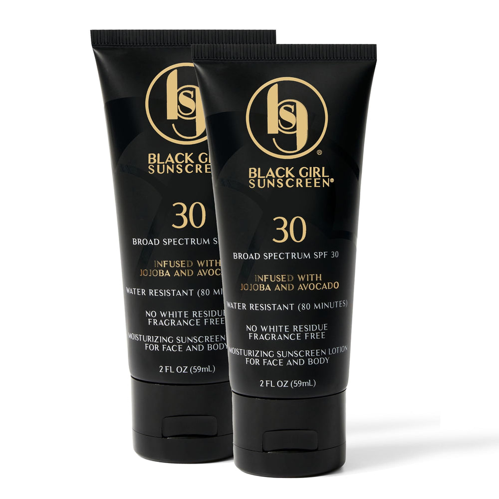 Black Girl Sunscreen SPF 30 bottle front showing sheer finish for melanin-rich skin.