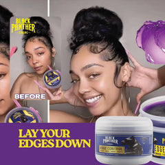 Black Panther Strong Diamond Edges jar on vanity demonstrates easy application for controlled edges.