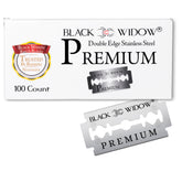 Black Widow premium double-edge blades pack, 100 count for lasting sharpness.