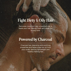 Black Wolf charcoal-infused shampoo closeup lather shows rich, sulfate-free foam.