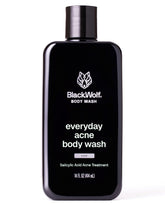 Black Wolf salicylic acid body wash bottle—deep cleansing for clearer skin pores.