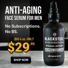 BLACKSTEEL fast-absorbing, non-greasy texture applied to skin for quick results.