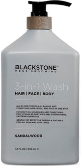 Blackstone 3-in-1 wash sandalwood bottle pour for quick all-in-one cleanse after workouts