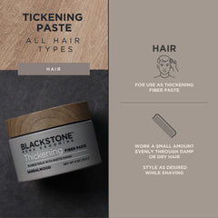 Blackstone fiber paste texture on hair adding volume.