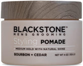 Blackstone pomade bottle with bourbon and cedar scent for all-day fragrance.