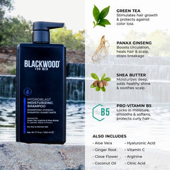 Blackwood For Men Hydroblast ginger-root highlights invigorating scalp care and moisture boost