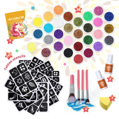 Bledras 30 colors glitter powder provides vivid shimmer for fun body art.